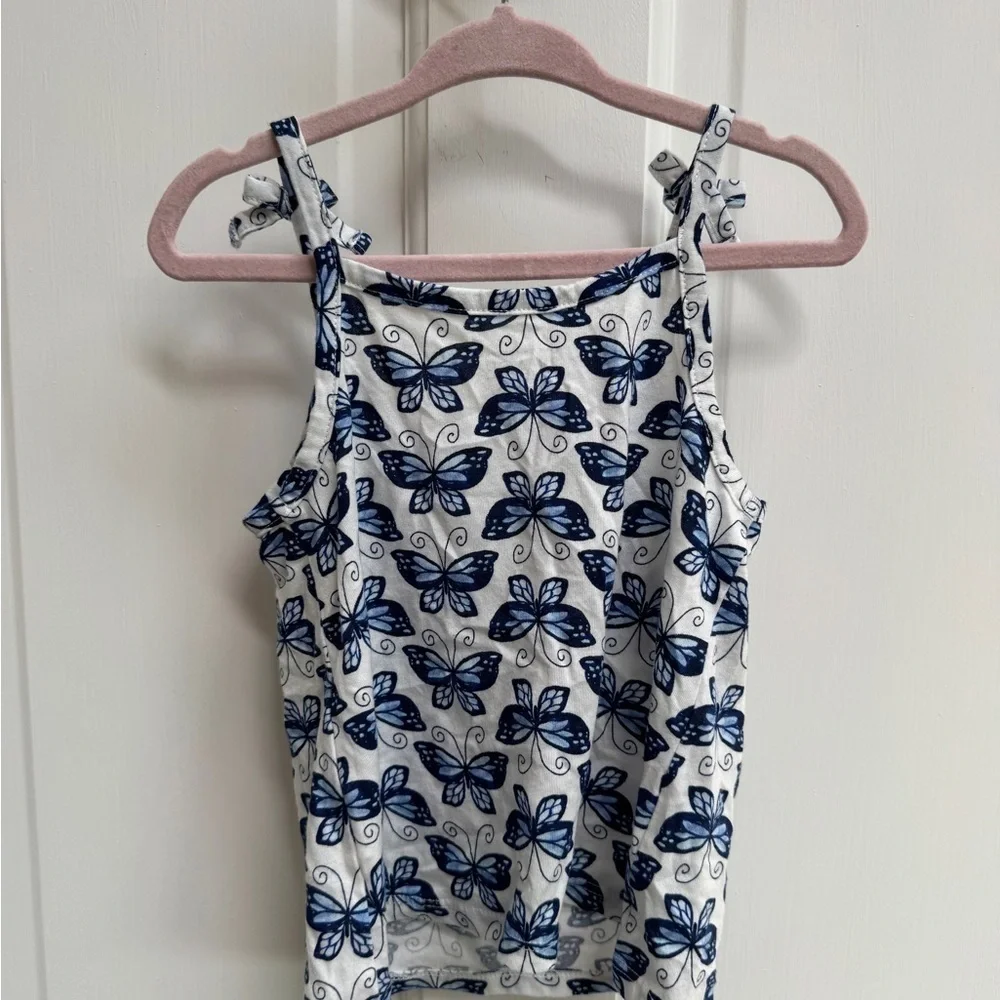 NWOT The Children's Place 2T Girls Blue & White Butterfly Print Cami Top Blouse